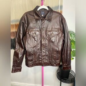 NWOT MEN'S COW LEATHER LEATHER BROWN JACKET by Gap